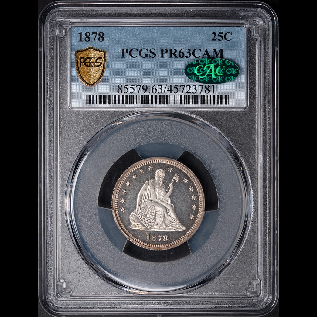 1878 25C Seated Quarter Proof PCGS PR63CAM CAC in holder, view 1