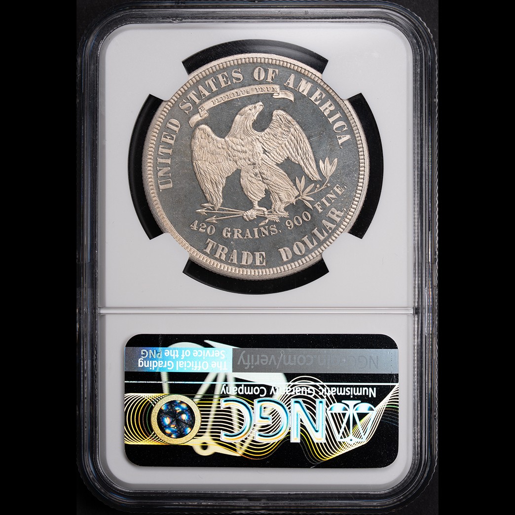 1881 T$1 Trade Dollar Proof NGC PF65 CAMEO in holder, view 2