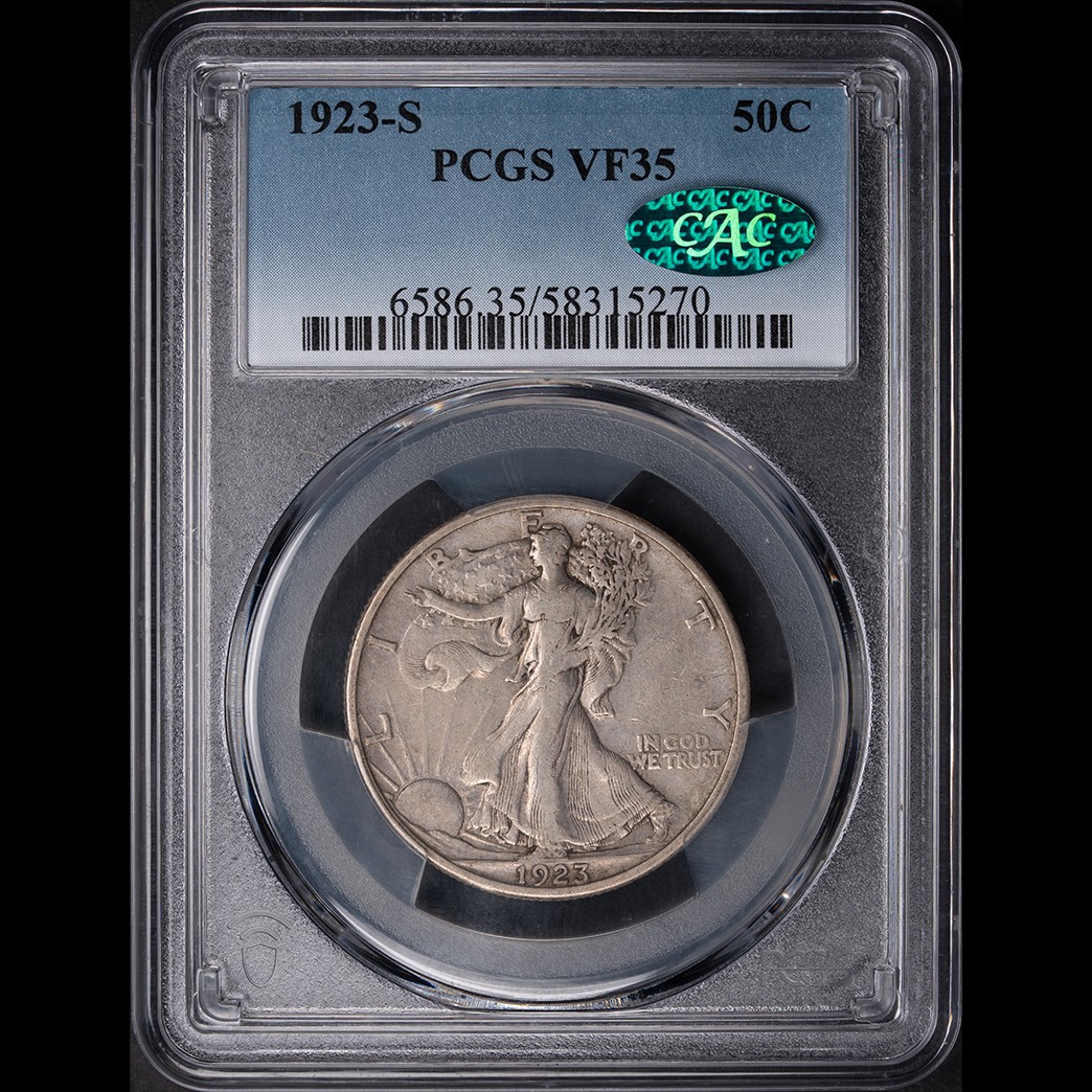1923-S 50C Walking Liberty Half Dollar PCGS VF35 CAC in holder, view 1