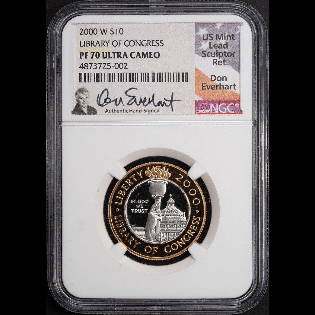 2000-W $10 Library of Congress NGC PF70 Ultra Cam Bimetallic in holder, view 1