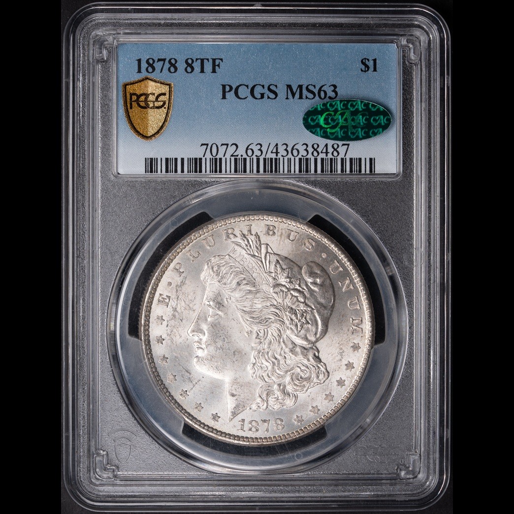 1878 8TF $1 Morgan Silver Dollar PCGS MS63 CAC in holder, view 1