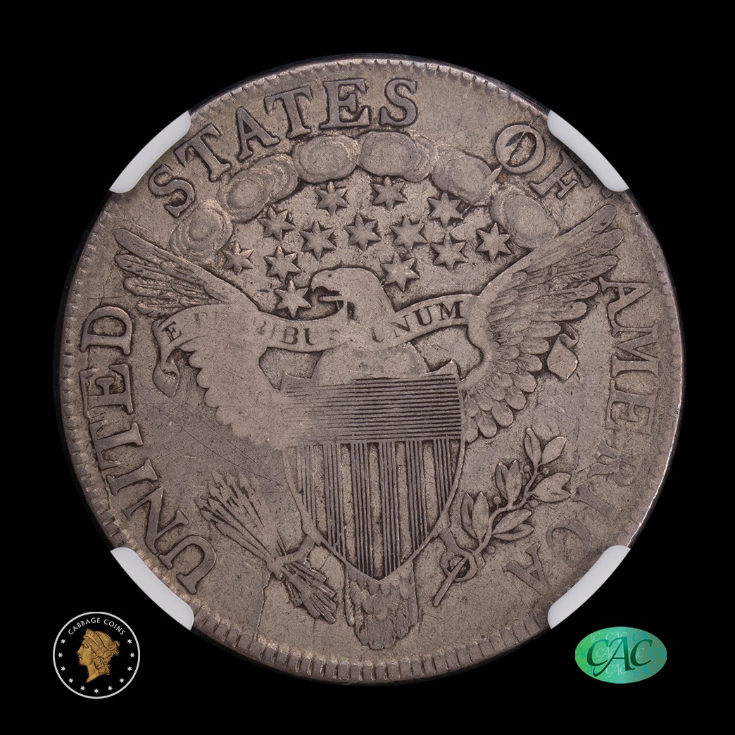 1806 50C Draped Bust Half Dollar Pointed 6, Stem NGC VF25 CAC reverse