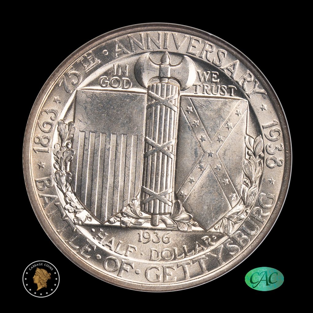 1936 50C Gettysburg Commemorative Half Dollar NGC MS65 CAC reverse
