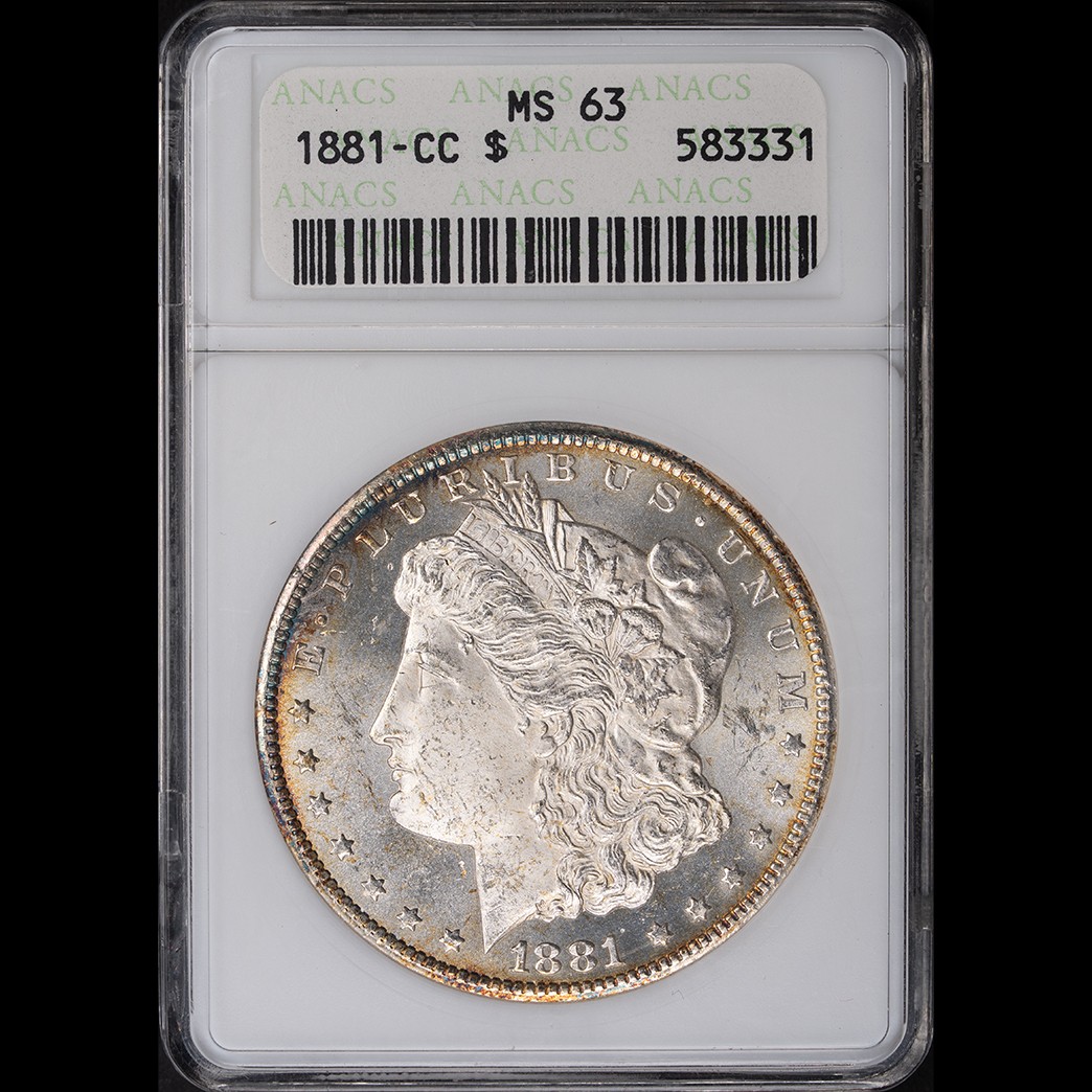 1881-CC $1 Morgan Silver Dollar ANACS MS63 (Soapbox) obverse