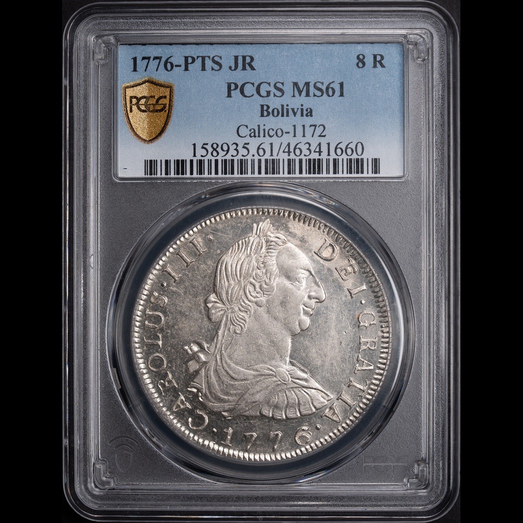 1776-PTS JR 8 Reales Bolivia PCGS MS61 in holder, view 1