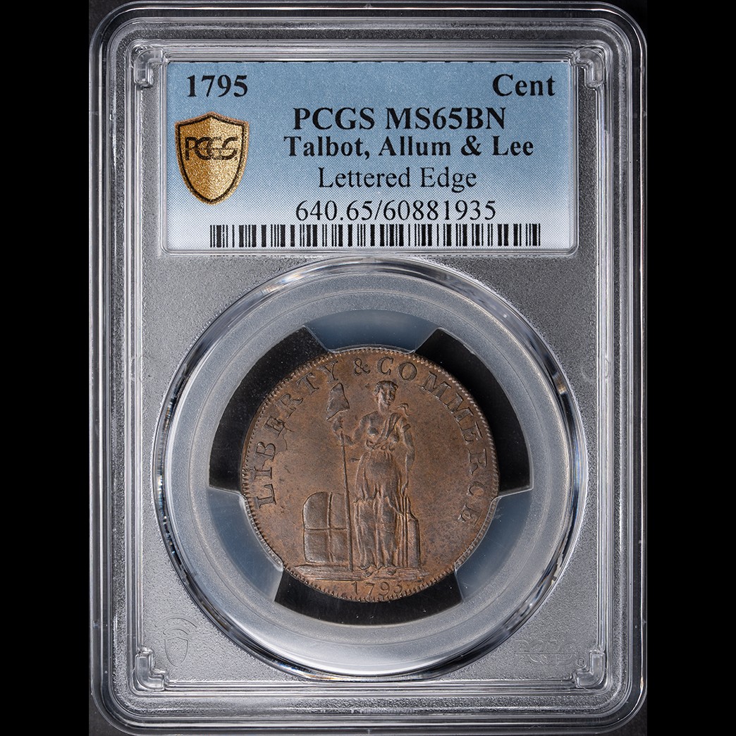 1795 Cent Talbot, Allum & Lee Lettered Edge PCGS MS65BN in holder, view 1
