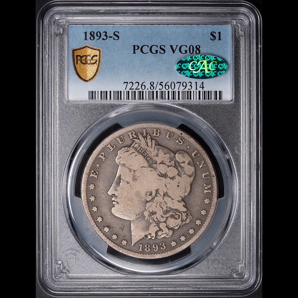 1893-S $1 Morgan Silver Dollar PCGS VG08 CAC obverse