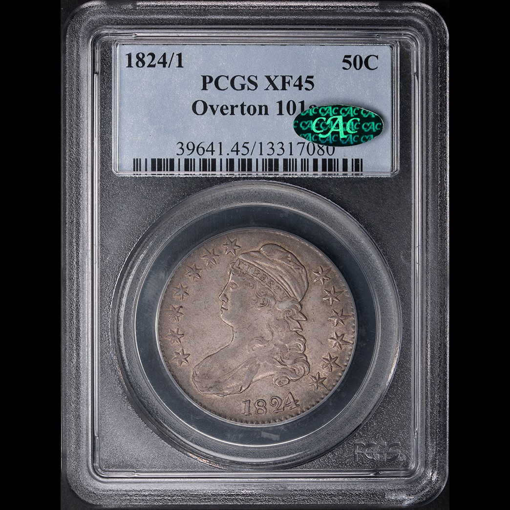 1824/1 50C Capped Bust Half Dollar PCGS XF45 CAC in holder, view 1