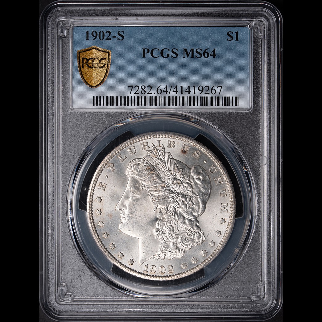 1902-S $1 Morgan Silver Dollar PCGS MS64 in holder, view 1