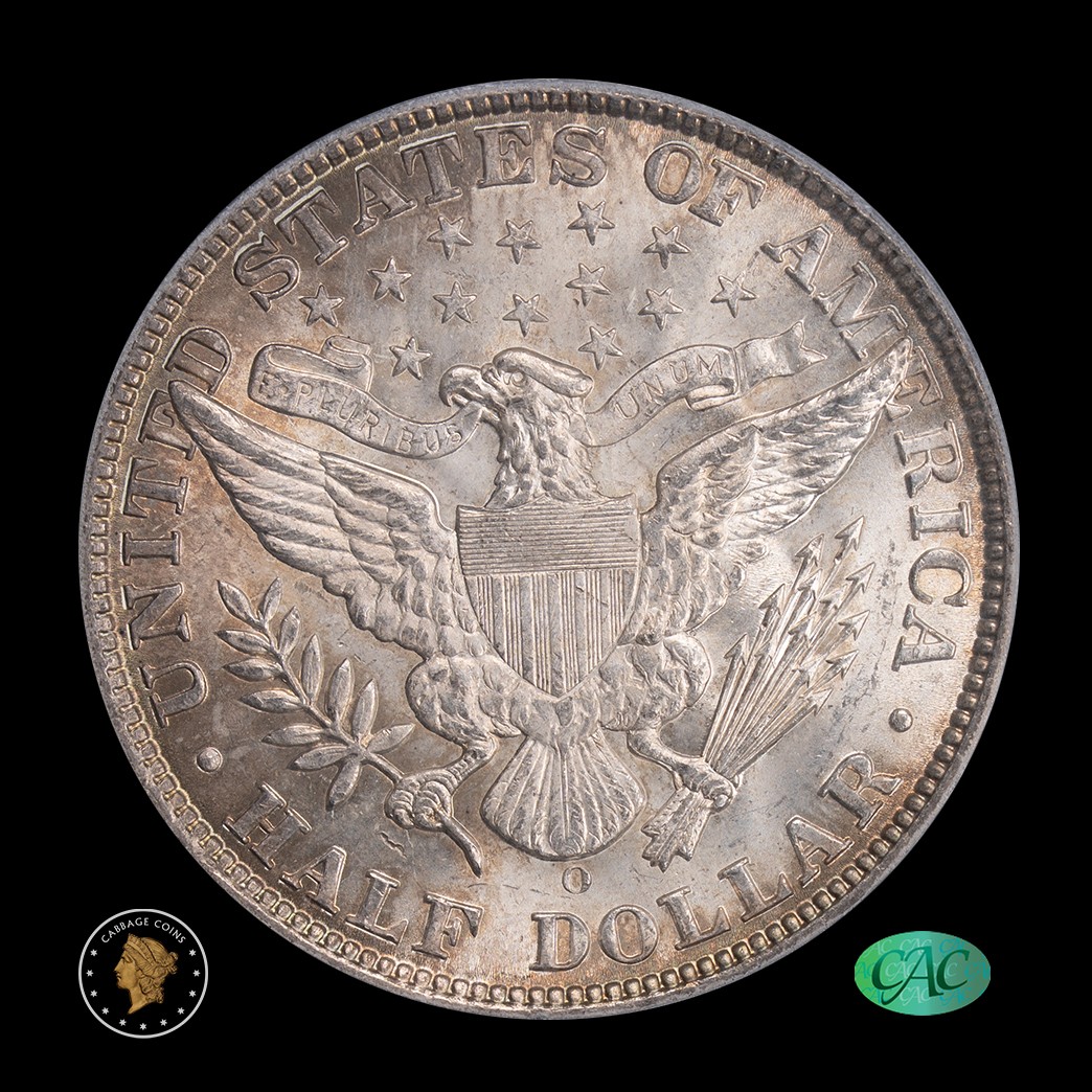 1908-O 50C Barber Half PCGS MS63 CAC reverse