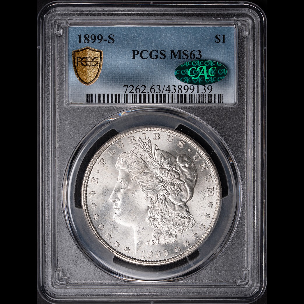 1899-S $1 Morgan Silver Dollar PCGS MS63 CAC in holder, view 1