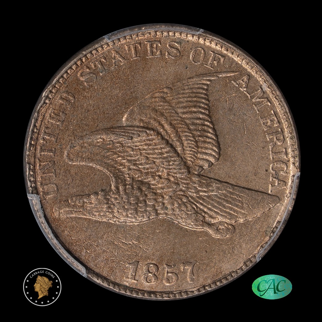 1857 1C Flying Eagle Cent PCGS MS62 CAC obverse