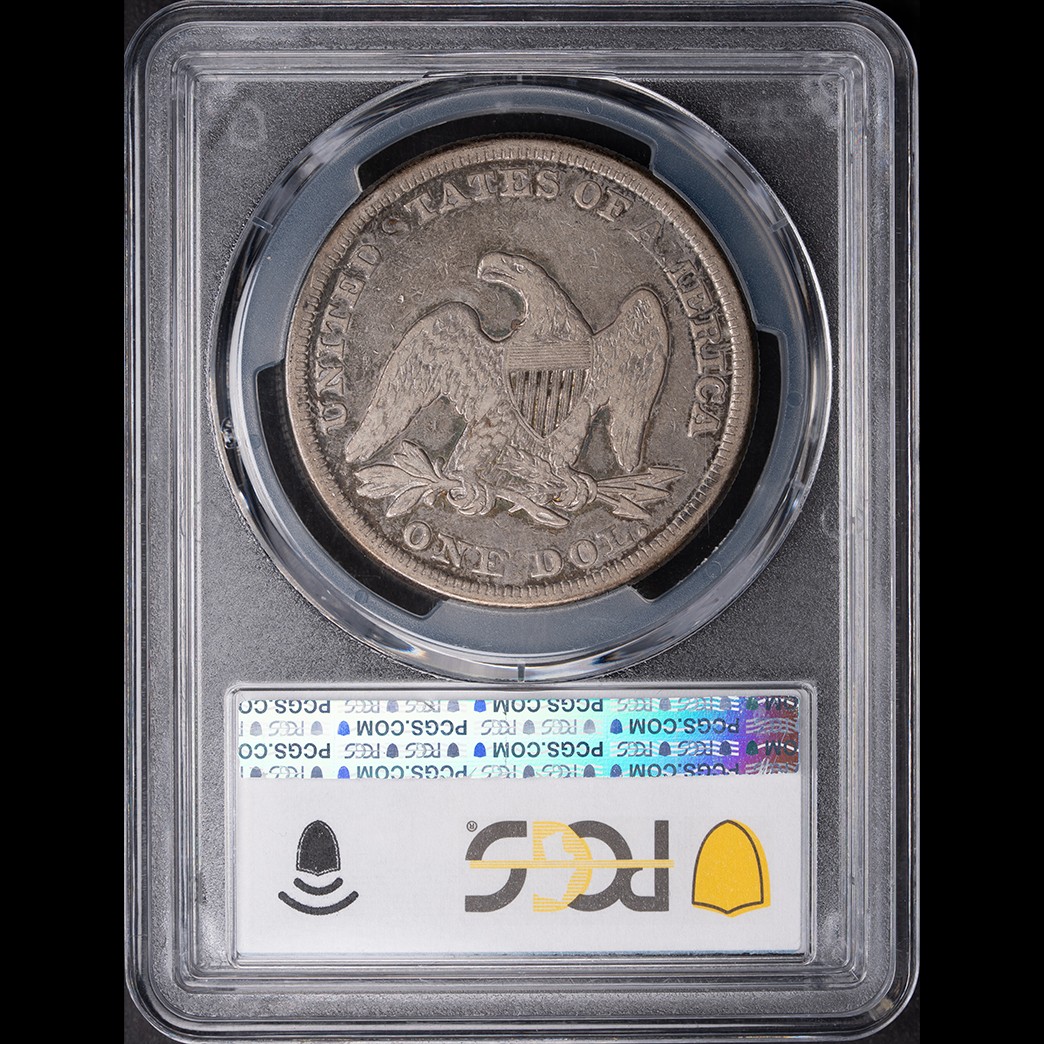 1857 $1 Seated Liberty Dollar PCGS VF25 in holder, view 2