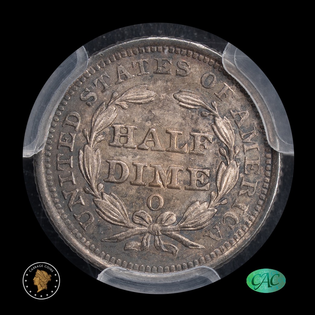 1857-O H10C Liberty Seated Half Dime PCGS MS64 CAC reverse
