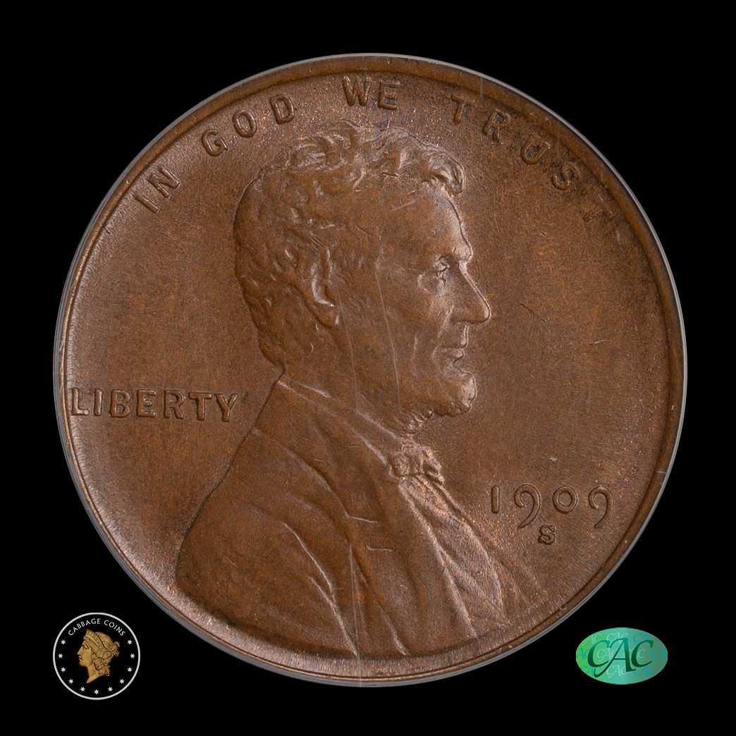 1909-S 1C Lincoln Cent PCGS MS65BN CAC OGH in holder, view 1