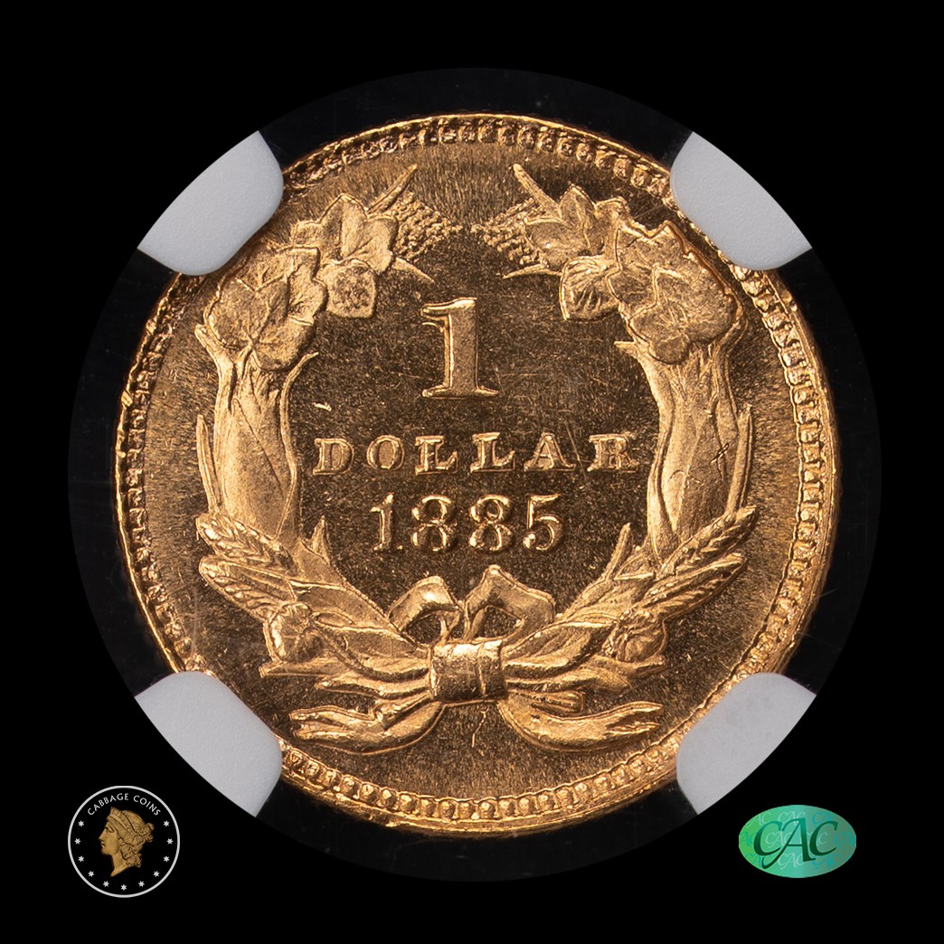 1885 G$1 Gold Dollar Type 3 NGC MS64 PL CAC reverse