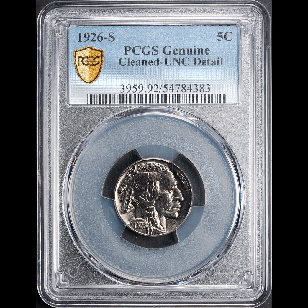 1926-S 5C Buffalo Nickel PCGS Genuine UNC Detail - Cleaned in holder, view 1