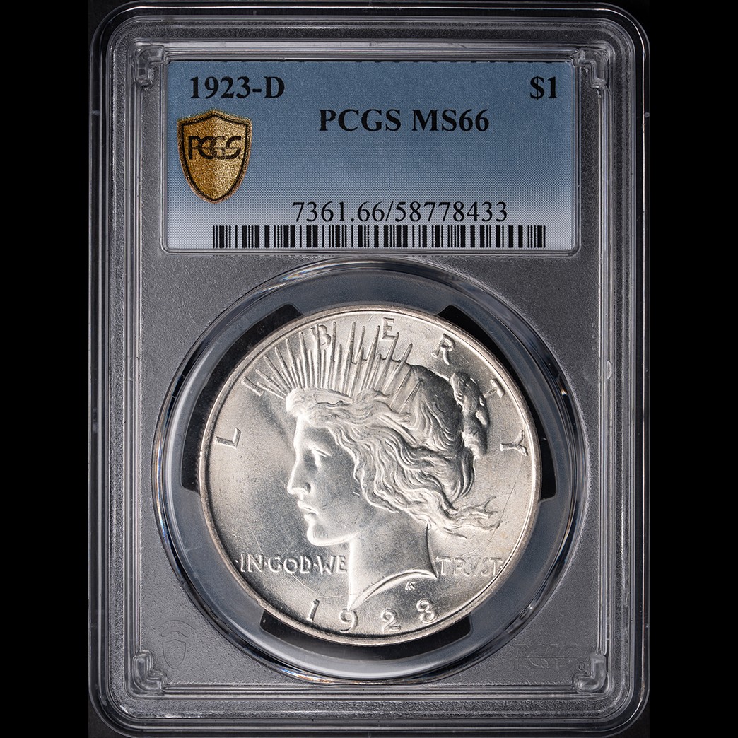 1923-D $1 Peace Dollar PCGS MS66 in holder, view 1