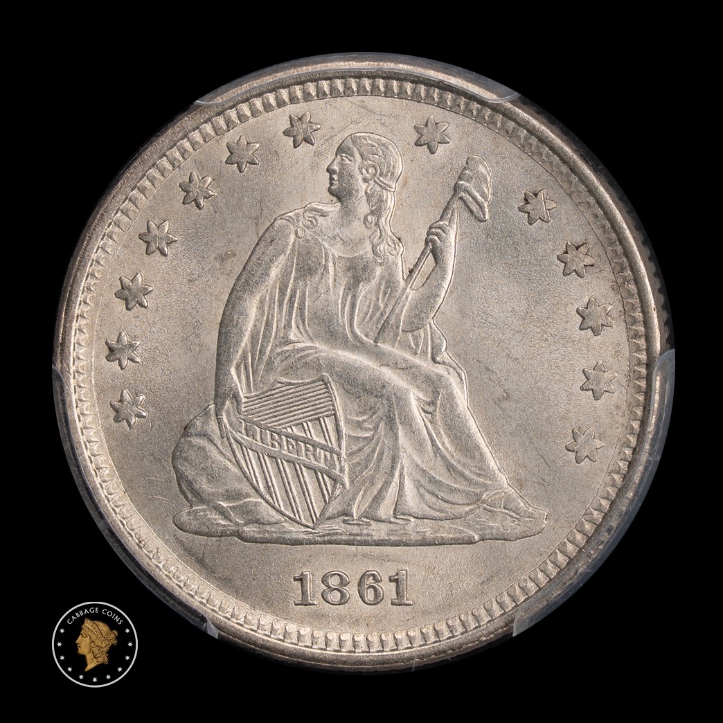 1861 25C Liberty Seated Quarter PCGS MS63 obverse