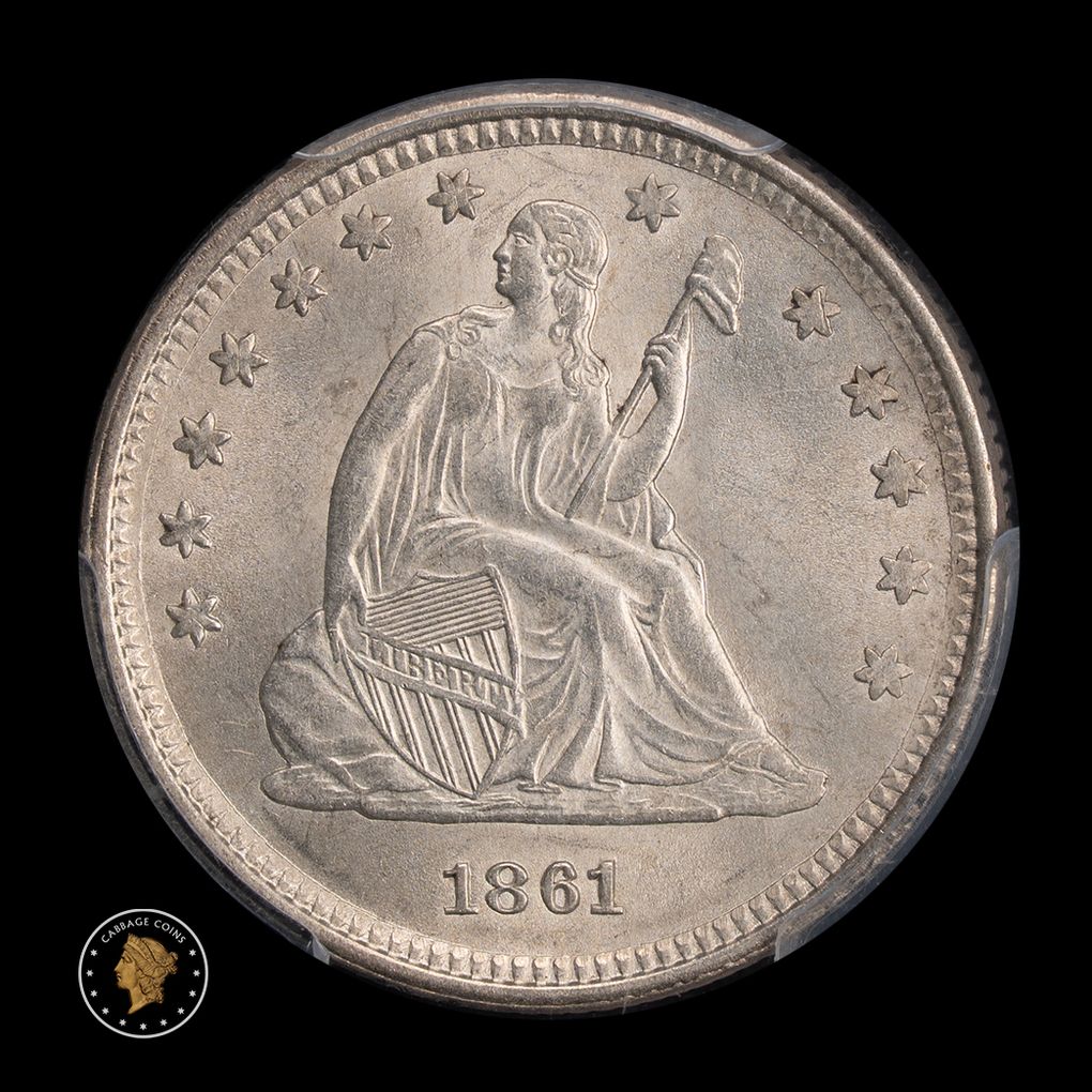 1861 25C Liberty Seated Quarter PCGS MS63 obverse