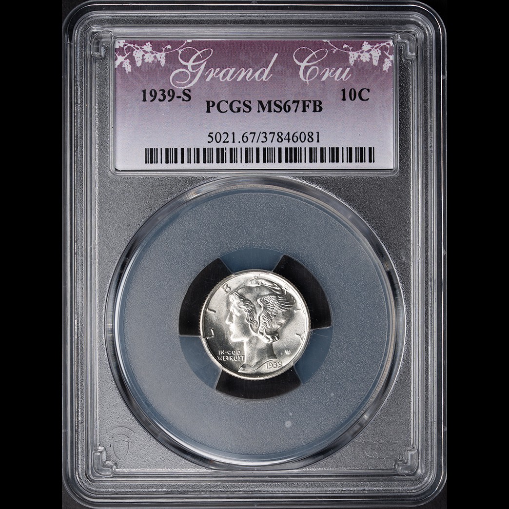 1939-S 10C Mercury Dime PCGS MS67FB Grand Cru in holder, view 1