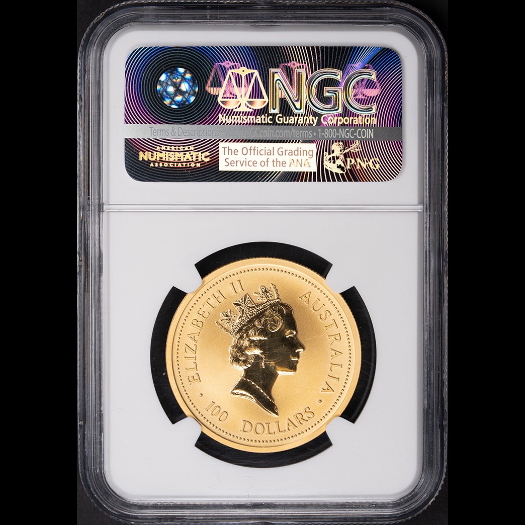 1998 Australia Lunar "Year of the Tiger" 1oz Gold NGC MS69 in holder, view 2