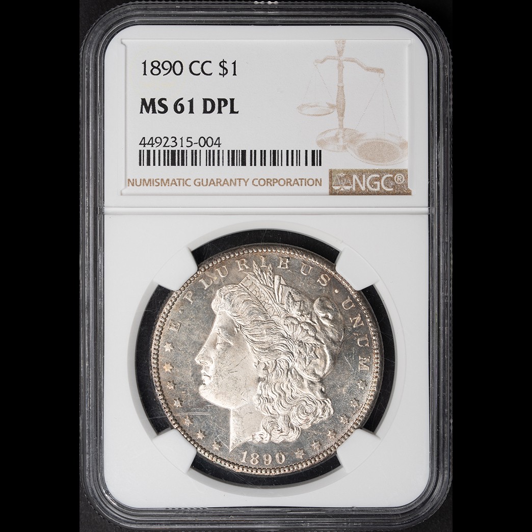 1890-CC $1 Morgan Silver Dollar NGC MS61 DPL in holder, view 1