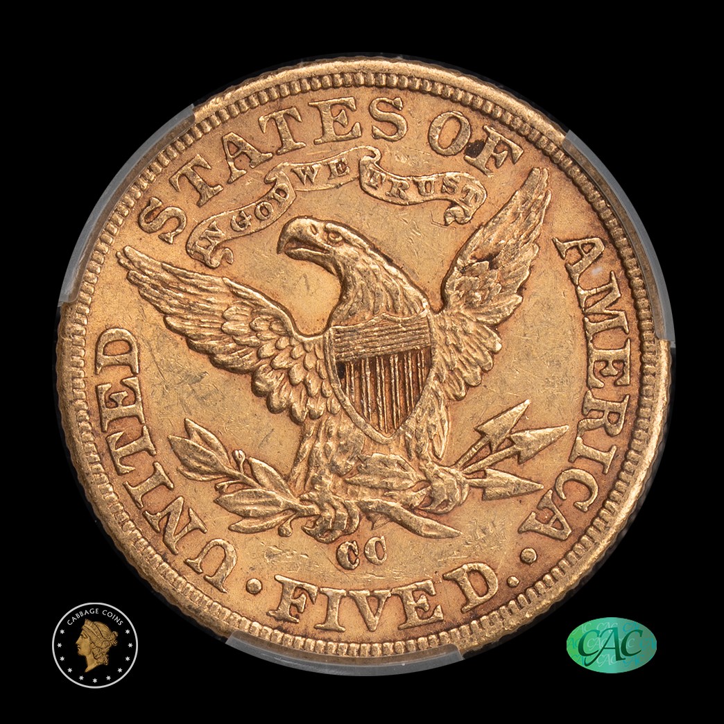 1893-CC $5 Liberty Head Half Eagle CAC AU55 reverse