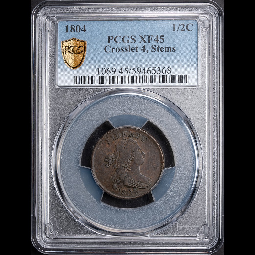 1804 1/2C Draped Bust Half Cent PCGS XF45 in holder, view 1