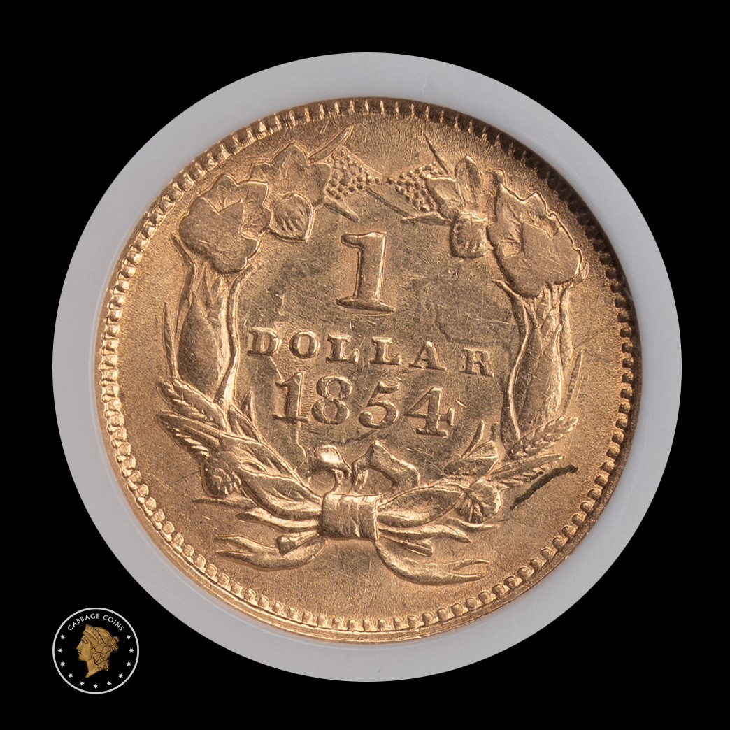 1854 G$1 Princess Head Gold Dollar Type 2 NGC AU55 reverse