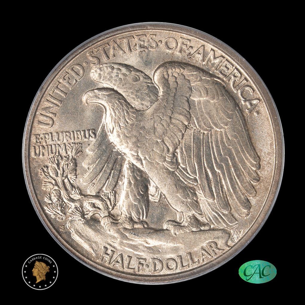 1918-S 50C Walking Liberty Half Dollar PCGS MS64 CAC OGH reverse