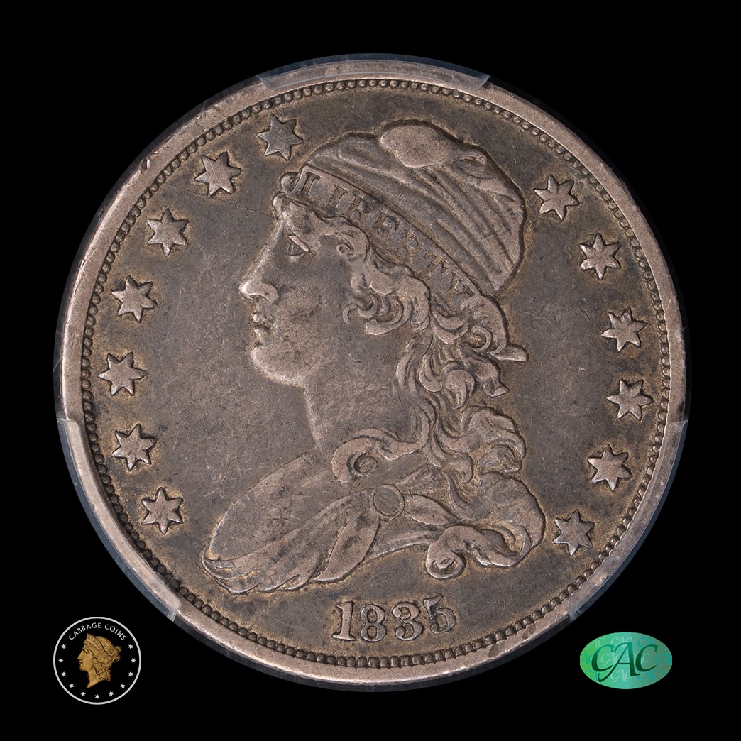1835 25C Capped Bust Quarter PCGS XF40 CAC in holder, view 1