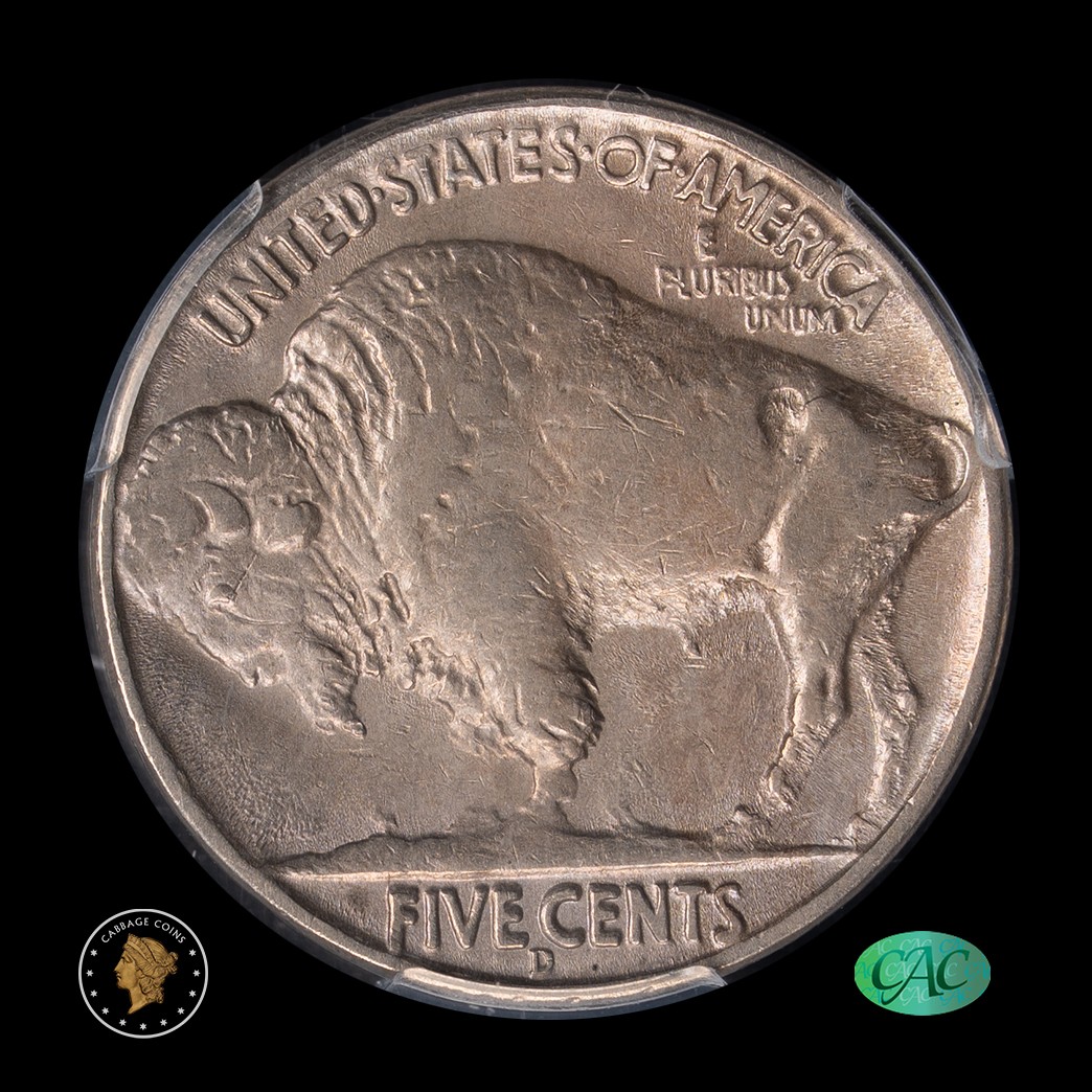 1937-D 5C Buffalo Nickel PCGS AU53 CAC 3 Legs in holder, view 2
