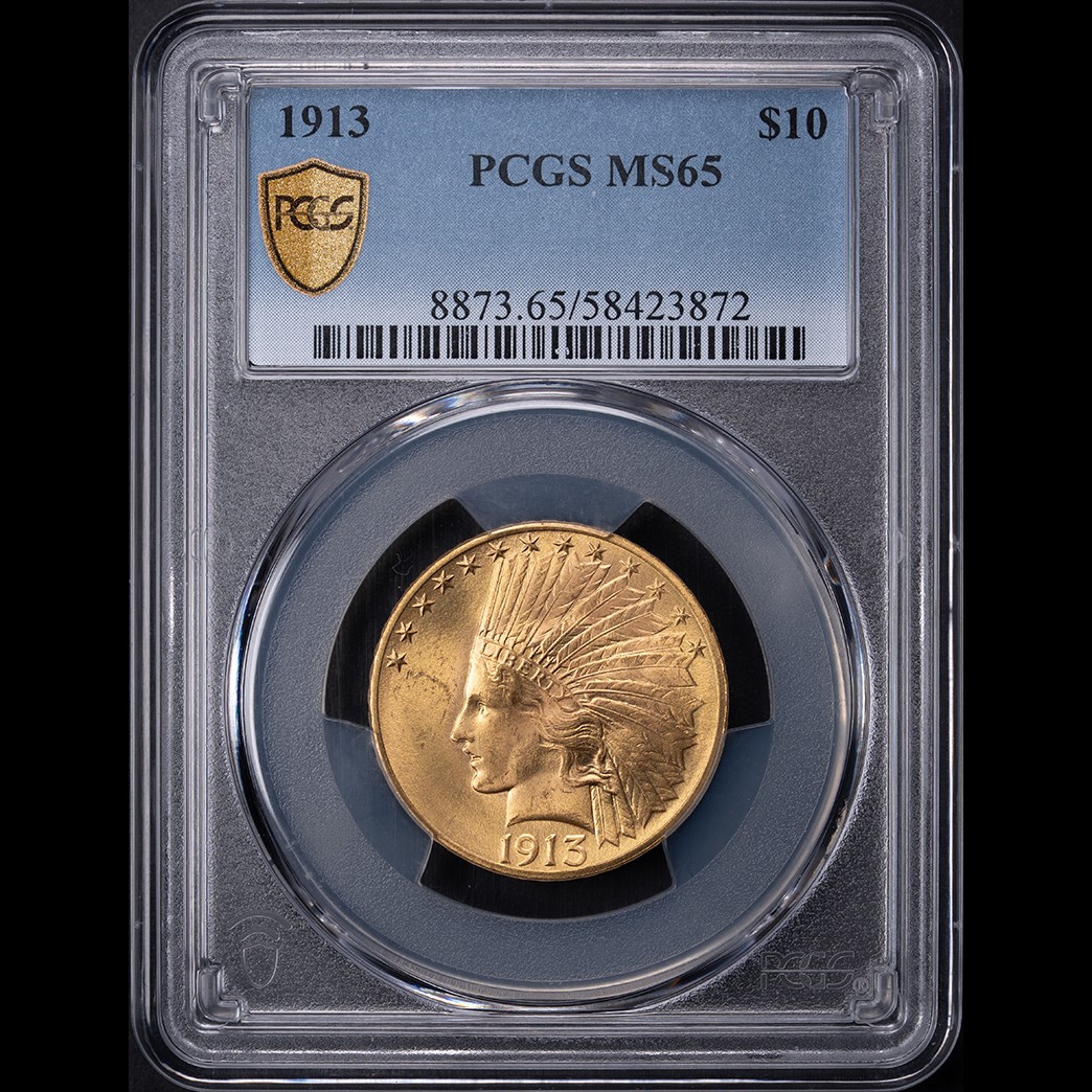 1913 $10 Indian Head Eagle PCGS MS65 in holder, view 1