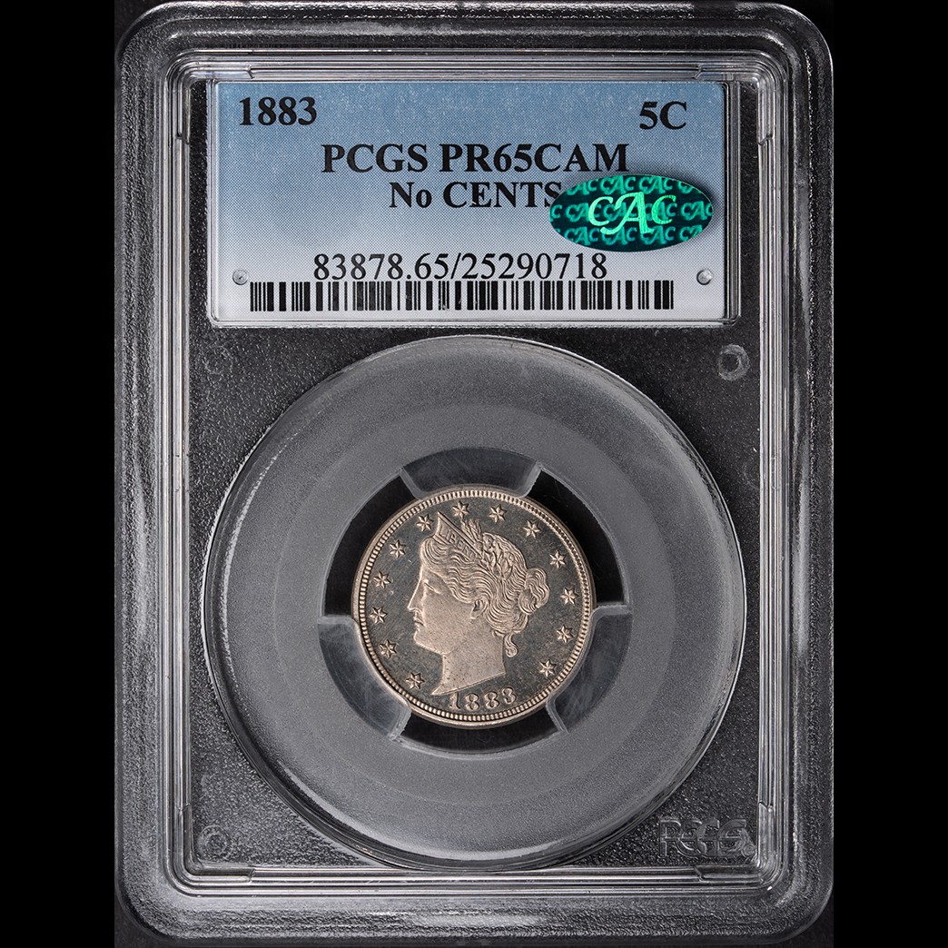1883 5C Liberty Head Nickel No Cents PCGS PR65CAM CAC in holder, view 1