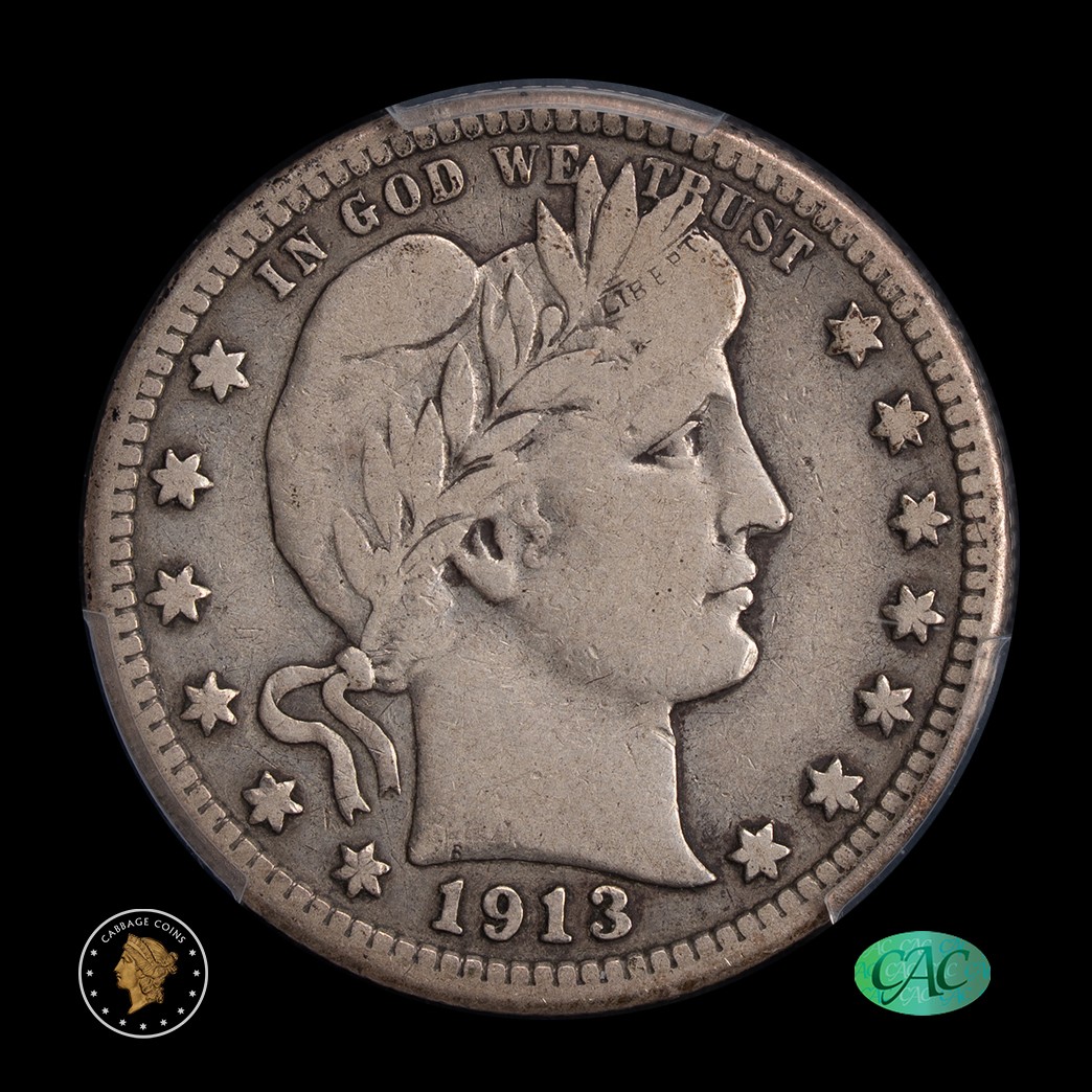 1913-S 25C Barber Quarter Dollar PCGS F15 CAC obverse