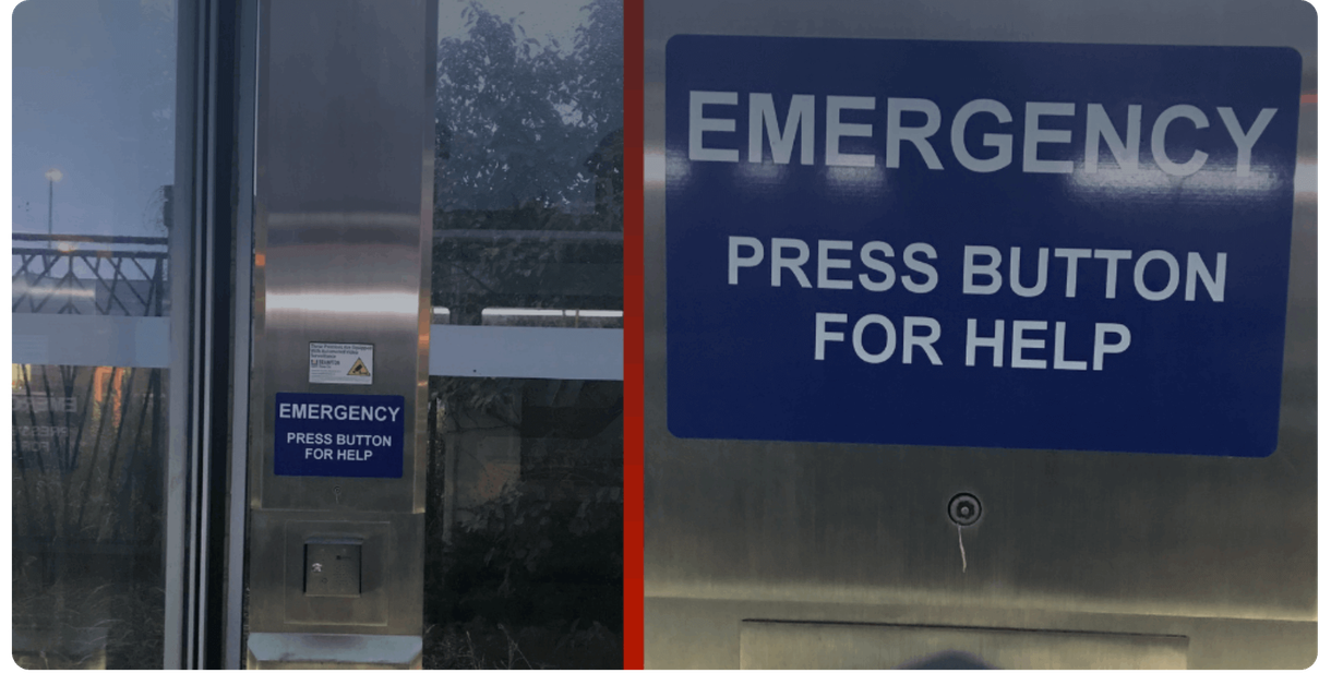 An emergency help button at a Brampton Transit station