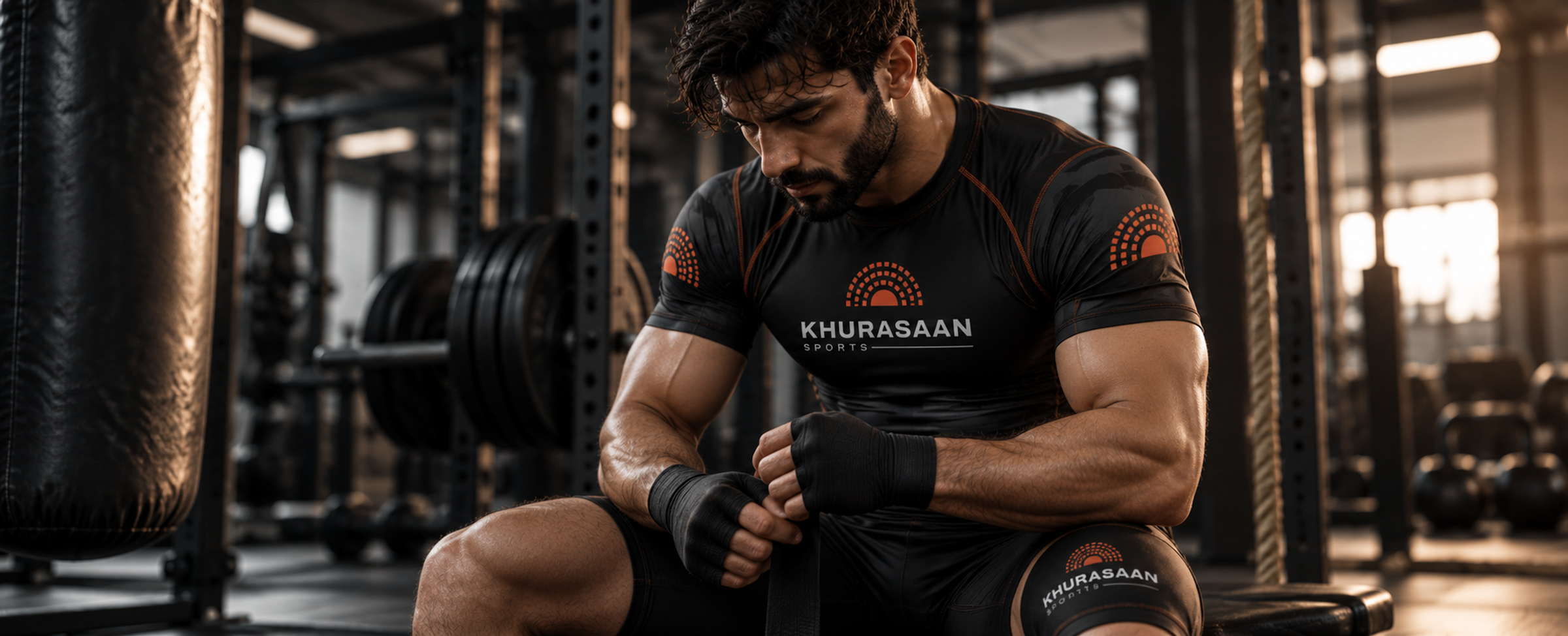 Focused Athlete Wrapping Hands in the Gym (1)