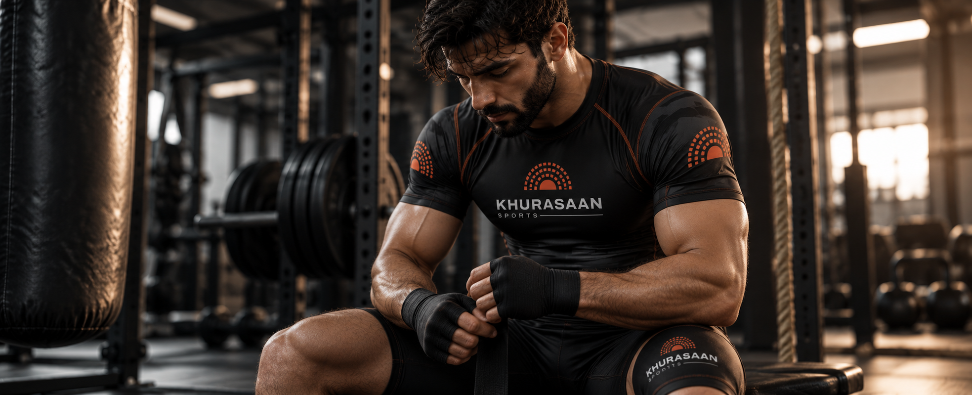 Focused Athlete Wrapping Hands in the Gym (1)