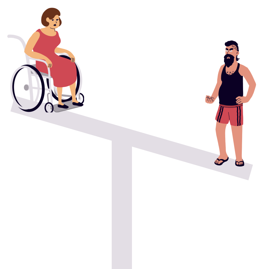 a cartoon of a woman in a wheelchair and a man with a beard