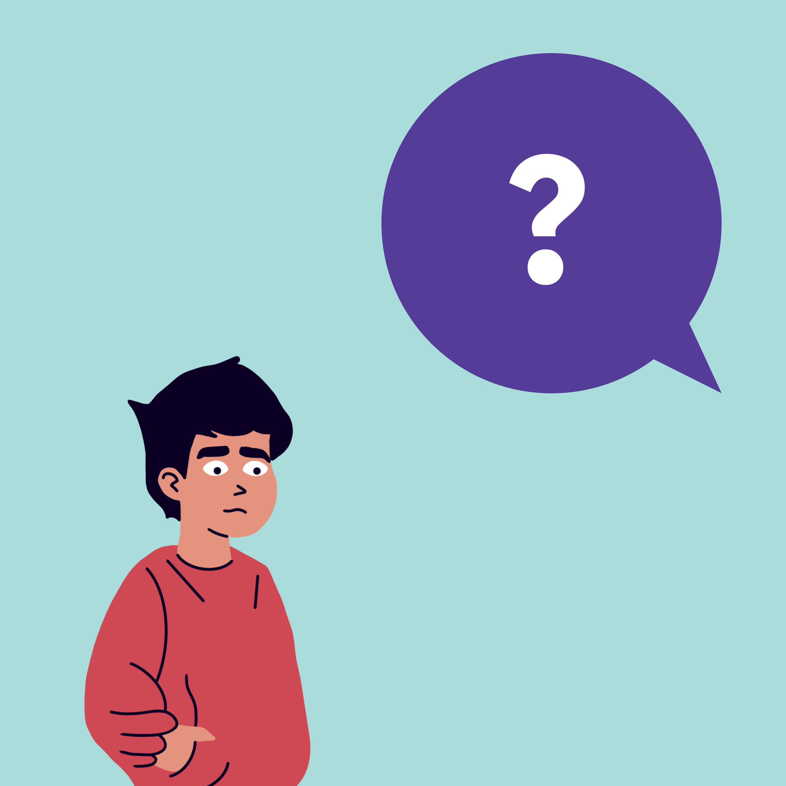 a man with a question mark in a speech bubble