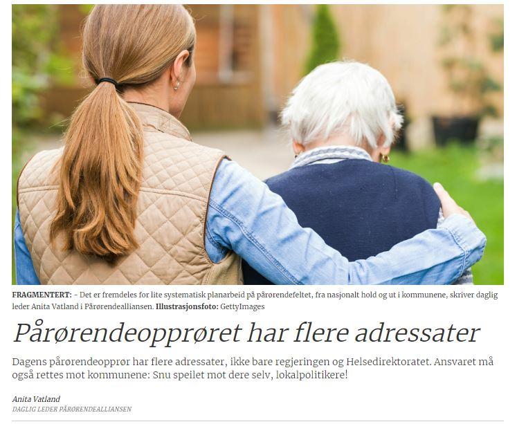 Faksimile fra avisen. Tittelen er pårørendeopprøret har flere adressater.
