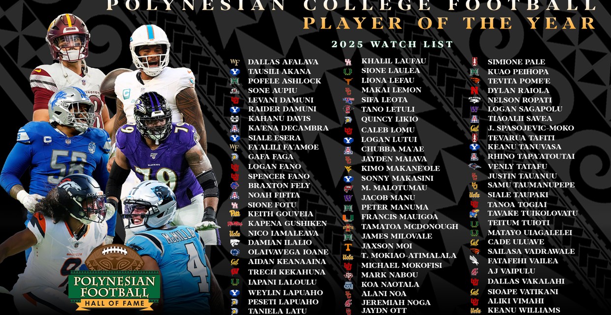 Cover Image for Polynesian Football Hall of Hame Announces 2025 Polynesian College Football Player of the Year Award Watch List