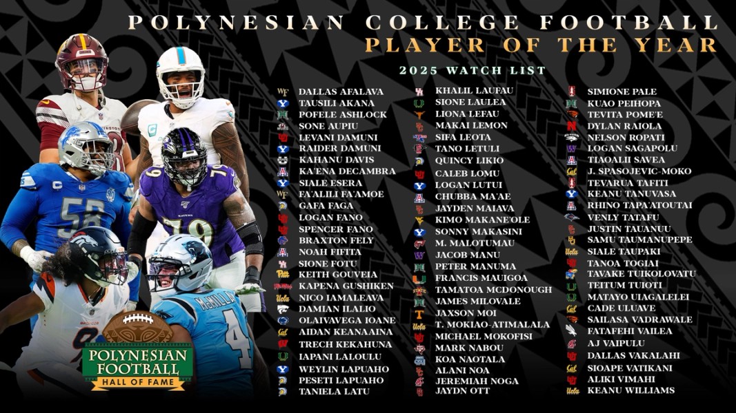 Polynesian Football Hall of Hame Announces 2025 Polynesian College Football Player of the Year Award Watch List