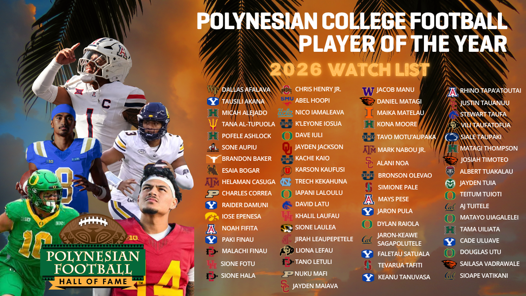 Cover Image for Polynesian Football Hall of Fame Announces 2026 Polynesian College Football Player of the Year Award Watch List