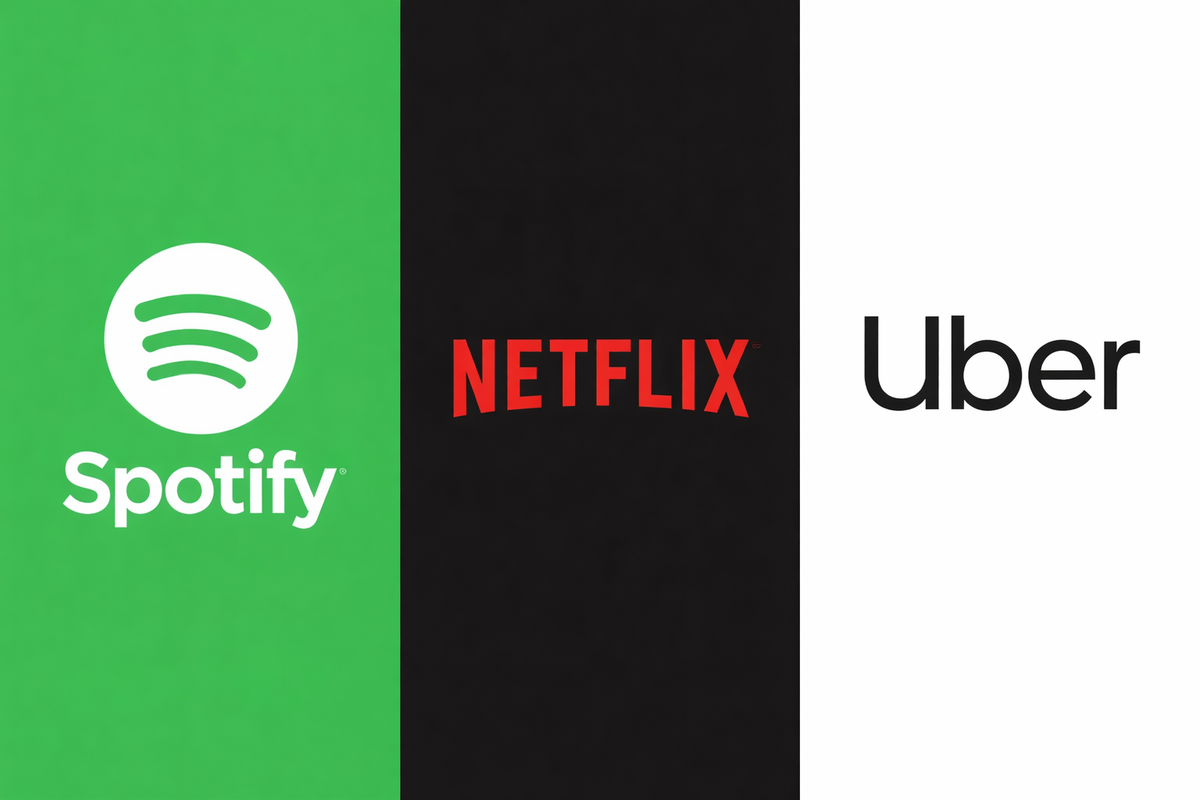 Image panel of Spotify, Netflix and Uber