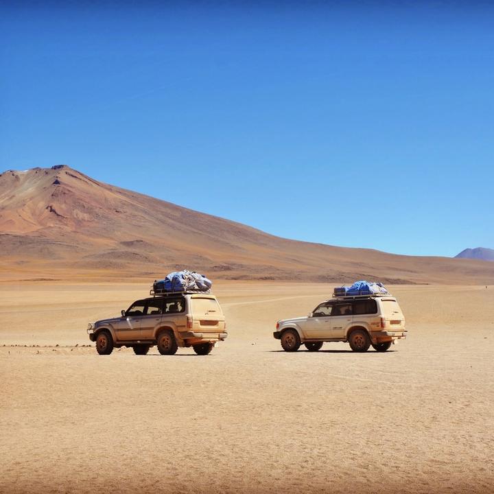 SUVs in the desert