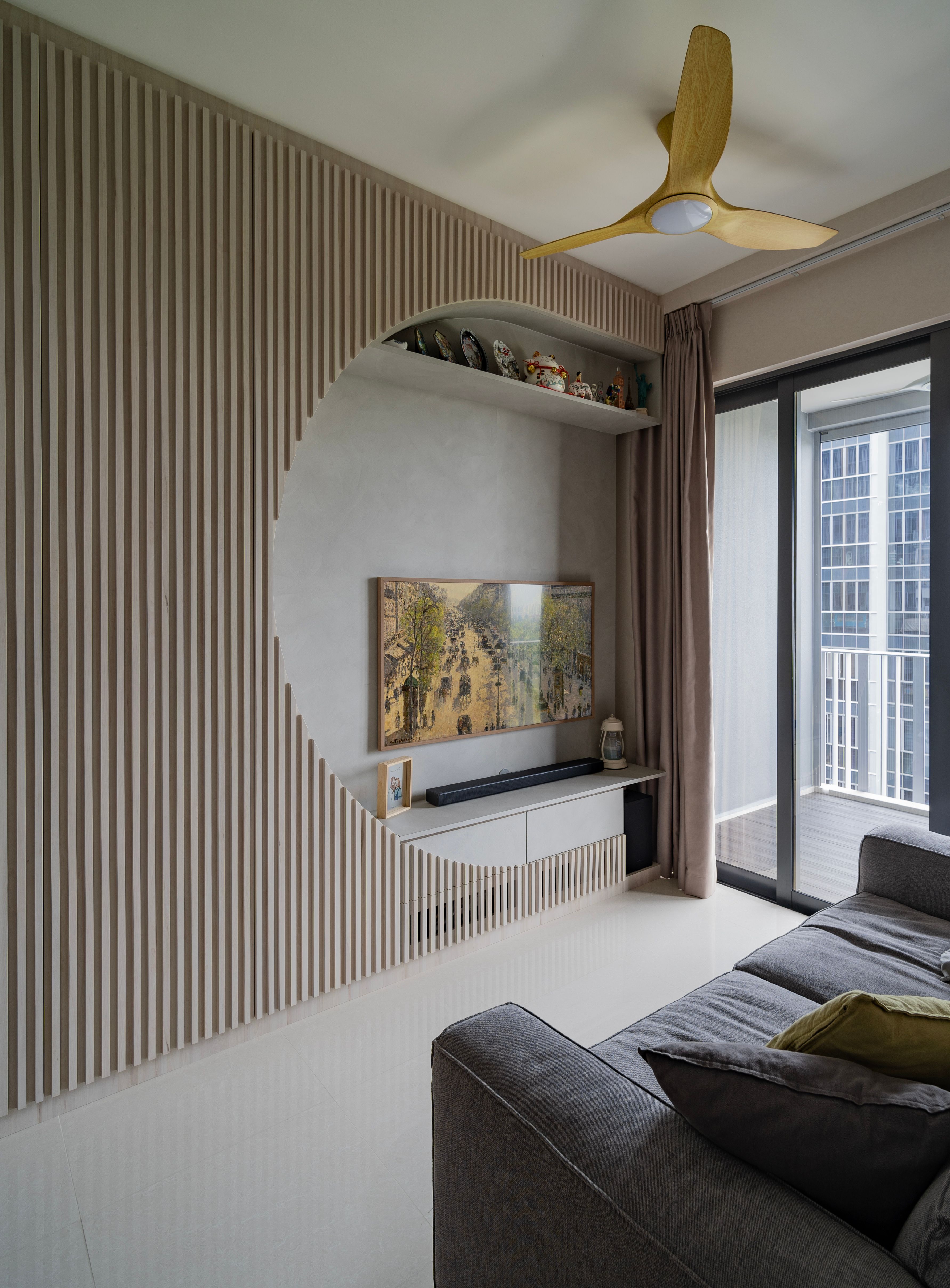 Japandi living room with minimalist furniture