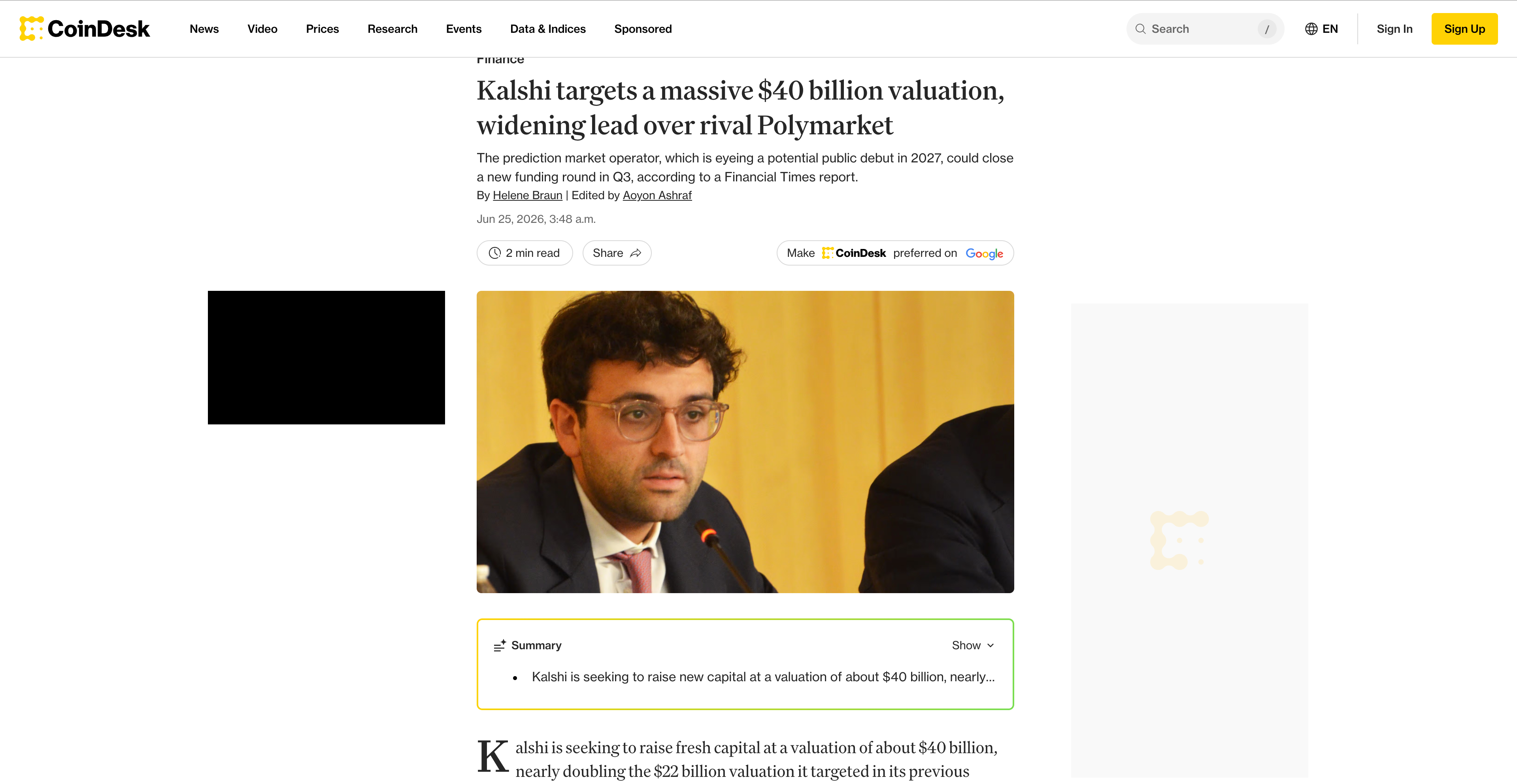 Kalshi估值新闻截图，来源需标注清楚（如TechCrunch/彭博等原始报道）