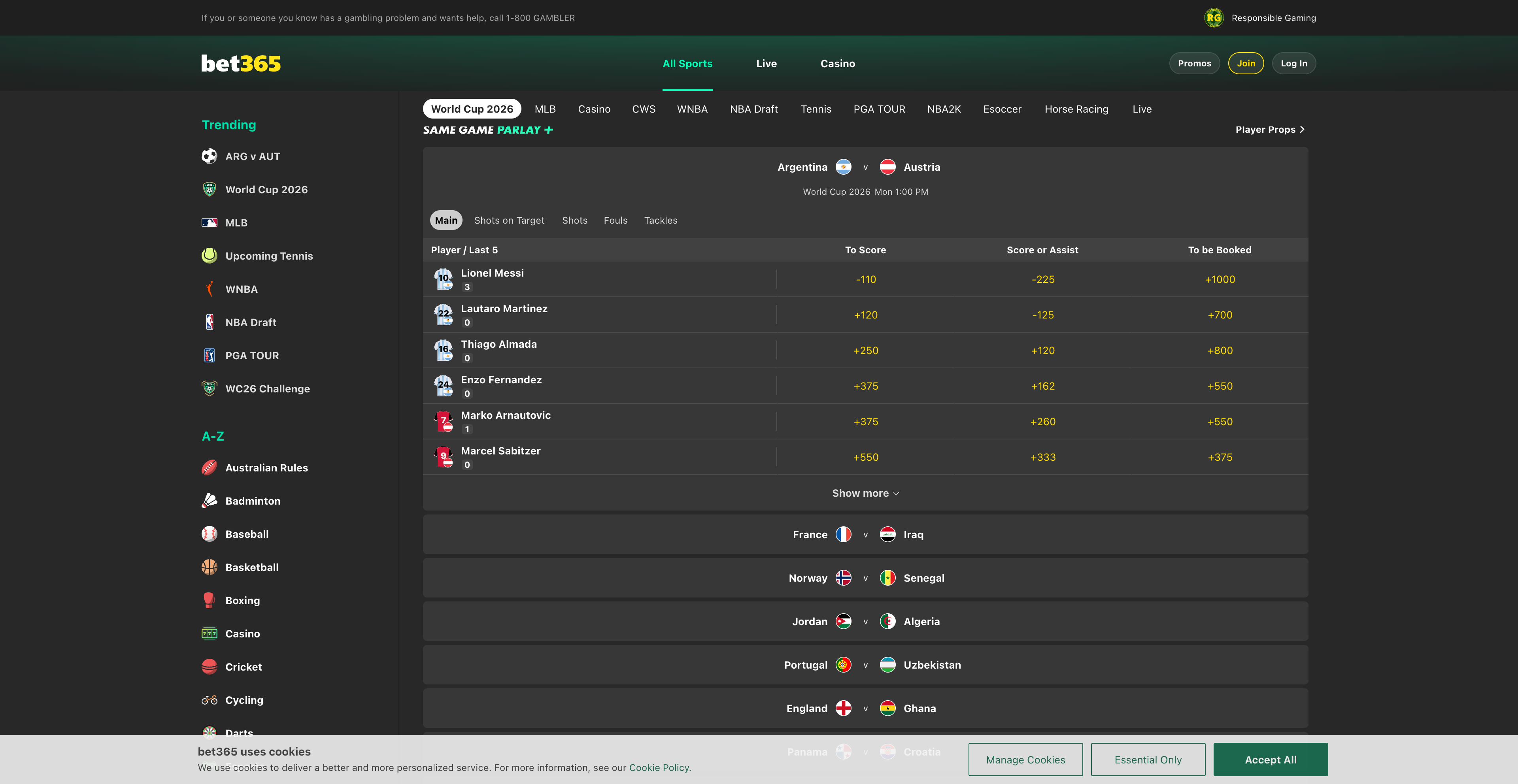The odds interface on the traditional page